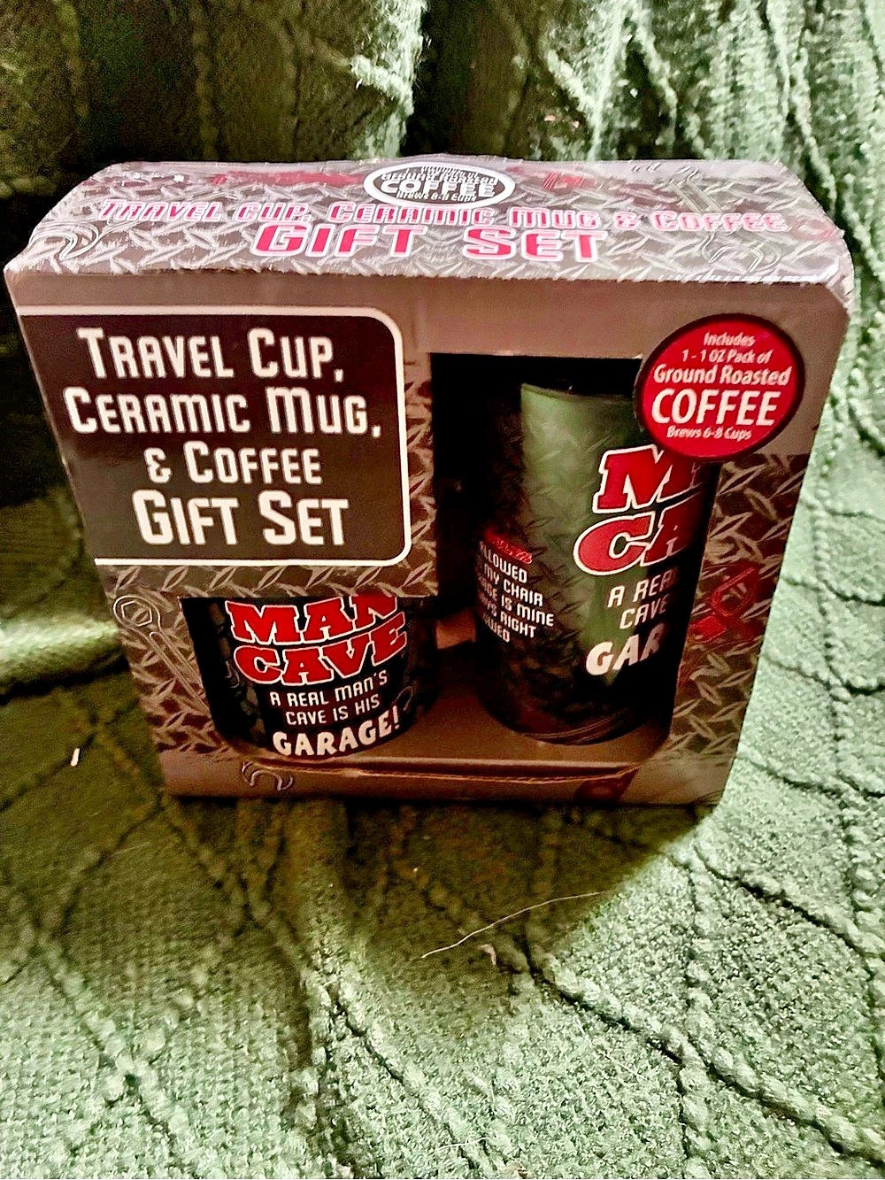 Man Cave Travel Cup, Ceramic Mug & Coffee Gift Set Black & Red Gift Set NWT